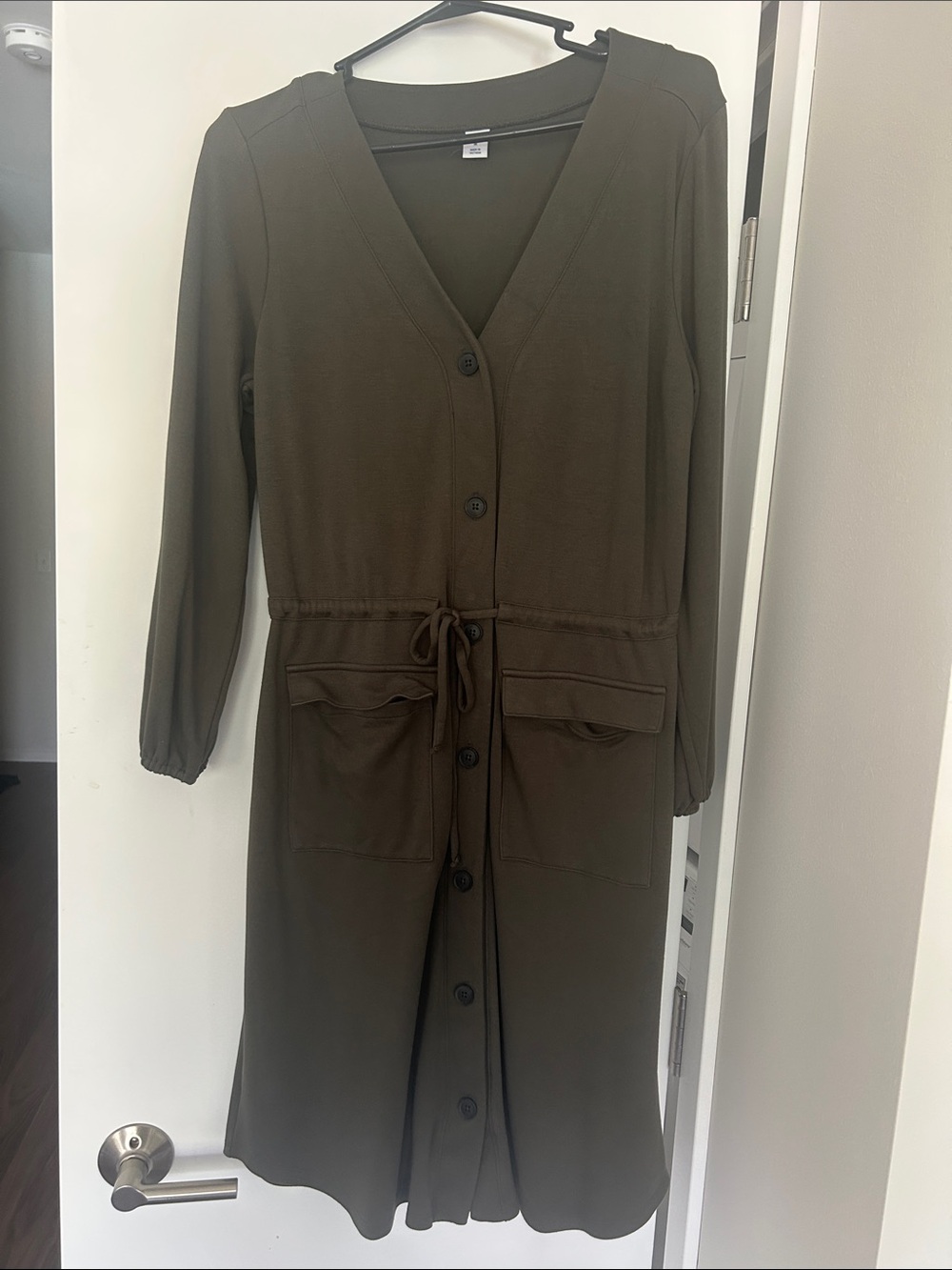 Old Navy Olive Green Long-Sleeve Button-Front Midi Dress